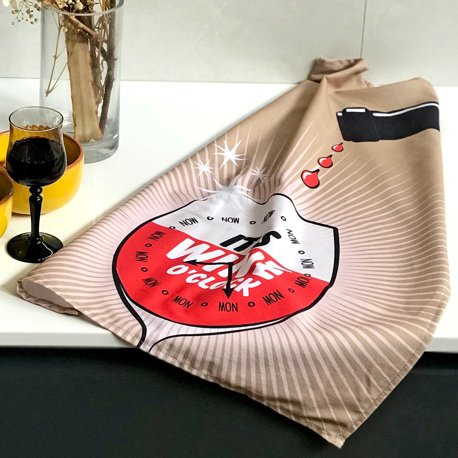 Double Trouble Inc - Funny Dish Towel - Tea Towel - Dish Cloth - Kitchen Towel - Wine O'Clock