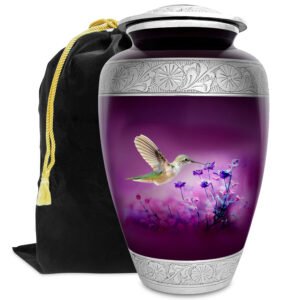 Cremation Urn Adult Human Ashes Large Handcrafted Funeral Memorial Remembrance Loved Tribute Metal Lost Died keepsake nature birds hummingbird