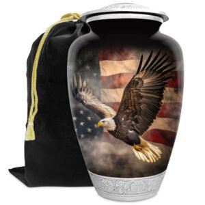 American US USA flag patriotic bald eagle urn adult human ashes large funeral memorial remembrance loved tribute metal died keepsake nature cremation funeral decorative burial women men dad mom mum glory soaring