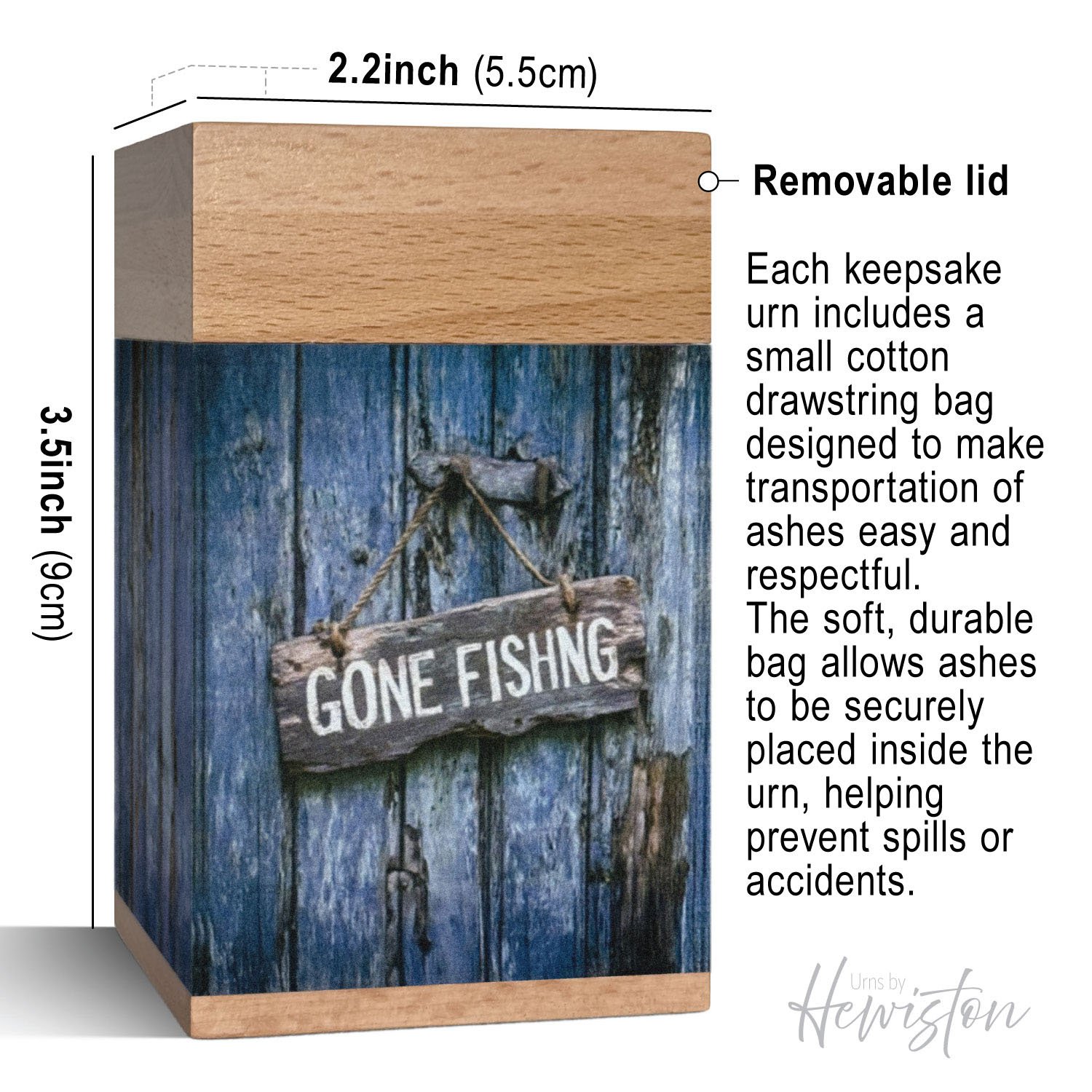 Wooden Urn for Ashes Adult Male or Female | Large ‘Gone Fishing’ Cremation Memorial | Handcrafted Wood Funeral