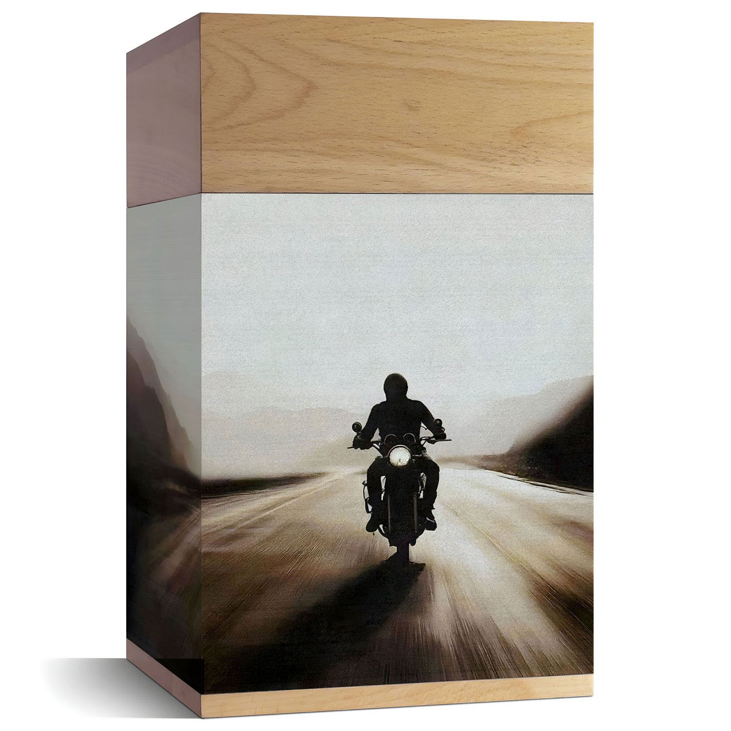 wooden cremation urn for human ashes motorbike design adult memorial urn crafted from beech wood