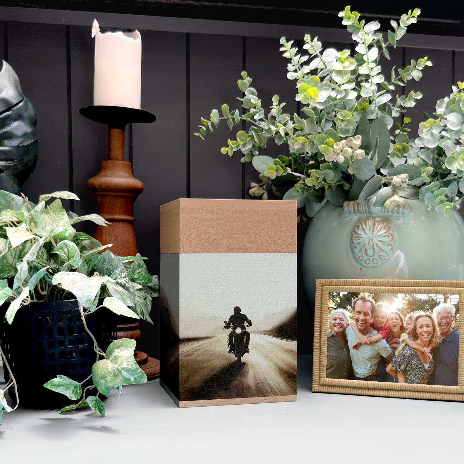 wooden cremation urn for human ashes motorbike design adult memorial urn crafted from beech wood